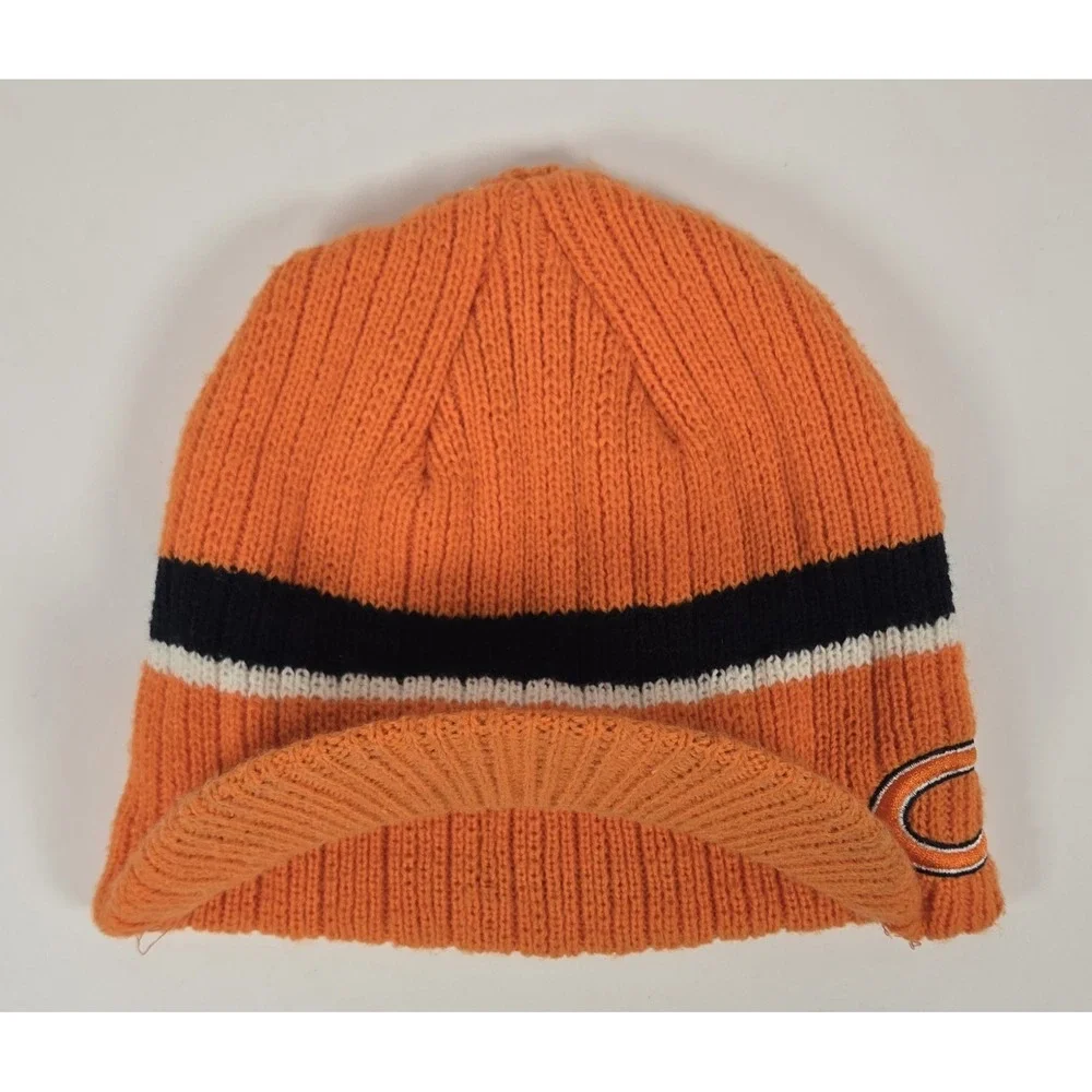 Y2K Chicago Bears Stocking Cap Knit Hat With Brim Orange Youth NFL Football
